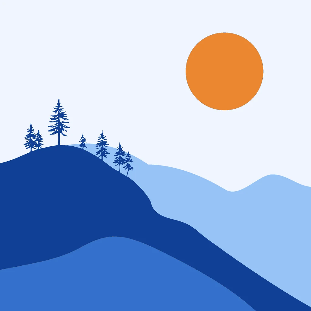 Misty hills at sunset